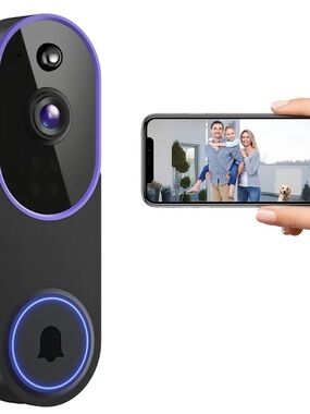 Wireless Video Doorbell with Purple Accent and Black Body
